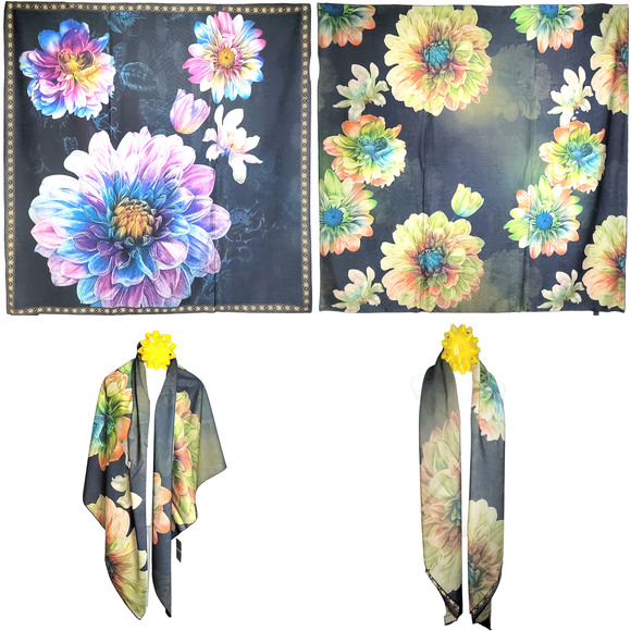 NWT Double Sided Silk Scarf 53x53 Large Square Shawl Wrap XiangYunSha 35081